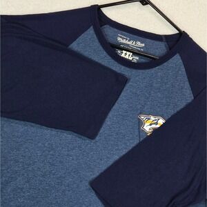 Mitchell & Ness Nashville Predators Shirt Mens XXL Blue Raglan Hockey 3/4 Sleeve
